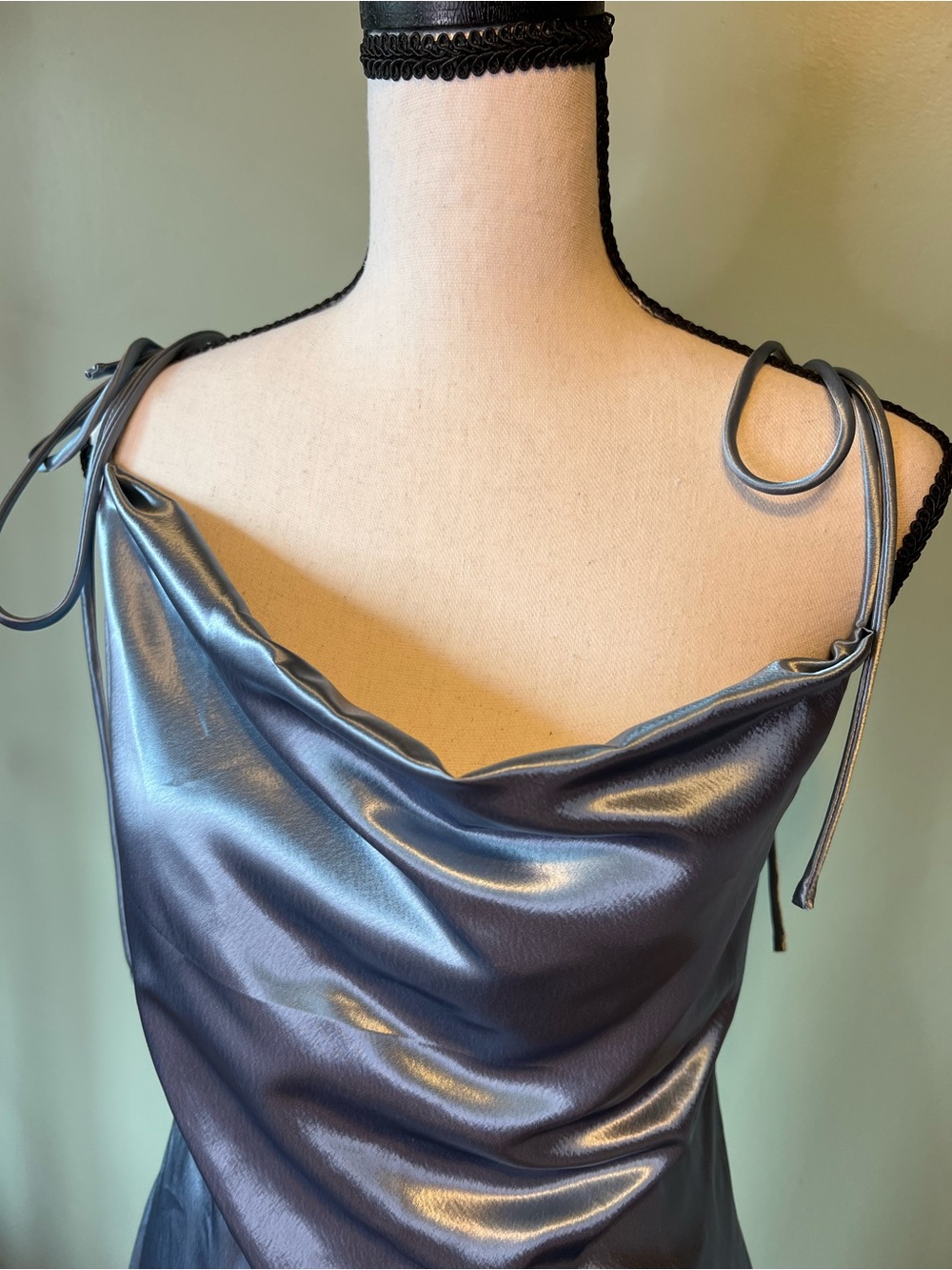 Cider Light Blue Silky Cowl Neck Slip Dress Size XL - Picture 2 of 7